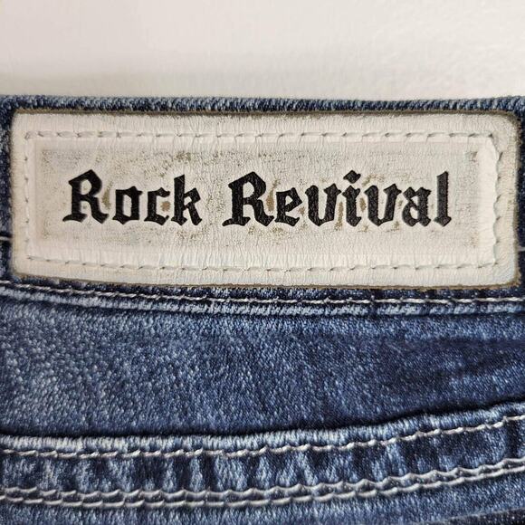 Rock Revival Jeans Womens Size 26 Straight Leg Medium Wash Embellished Raw Hem - Picture 8 of 11